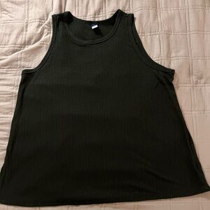 Dark Green Sleeveless Ribbed Tank Top